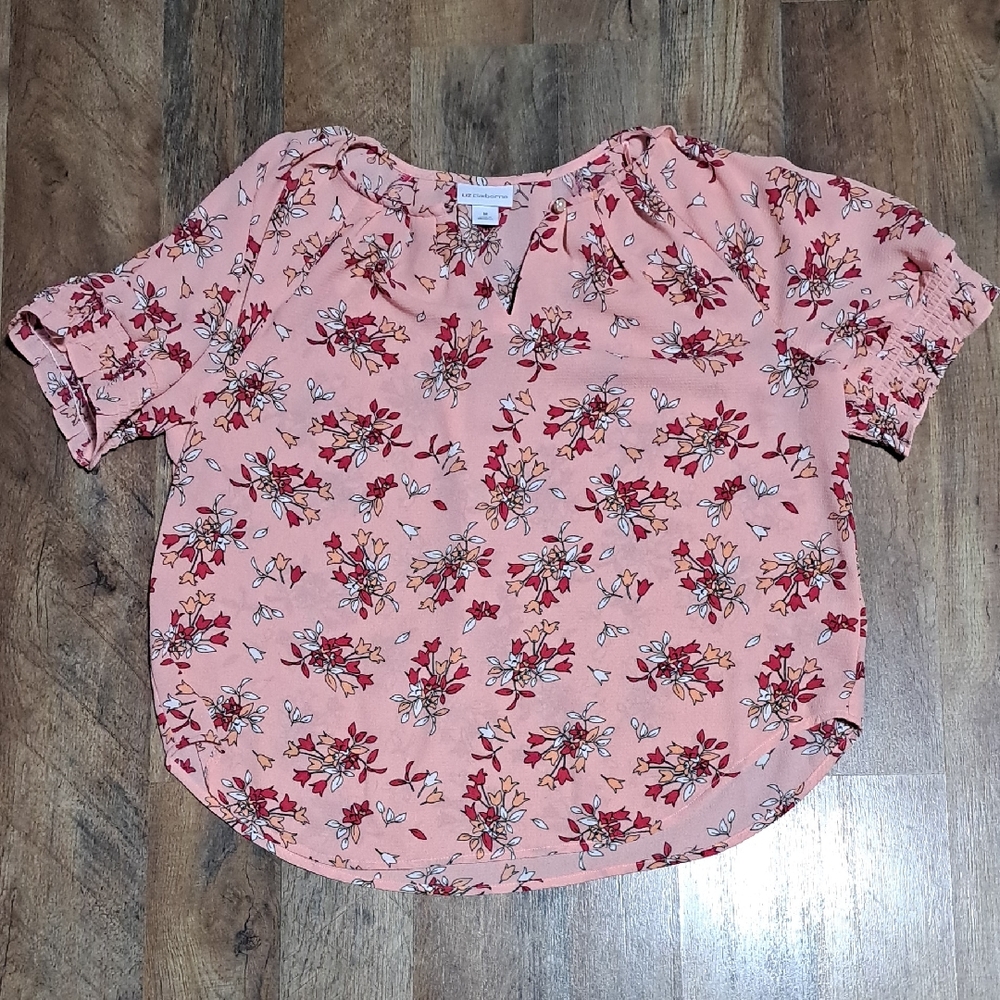 Coral Floral Short Sleeve Blouse - Women